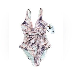 Small NWT Time and Tru purple pink tie dye bathing suit deep one piece swimsuit